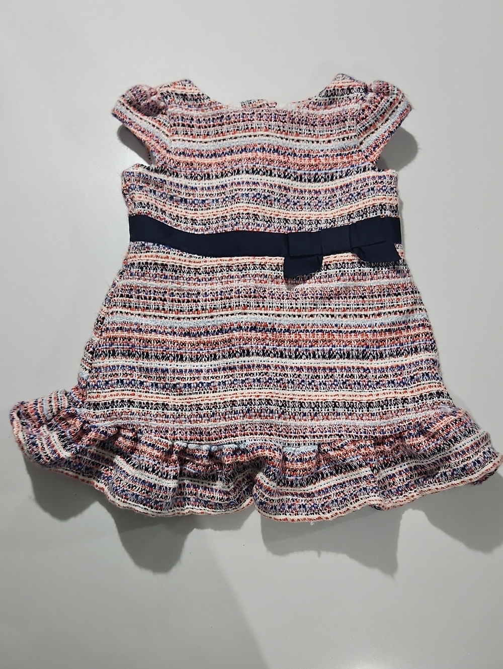 Janie and Jack Multicolor Tweed Dress with Navy Bow Sz 18 to 24 Mo.